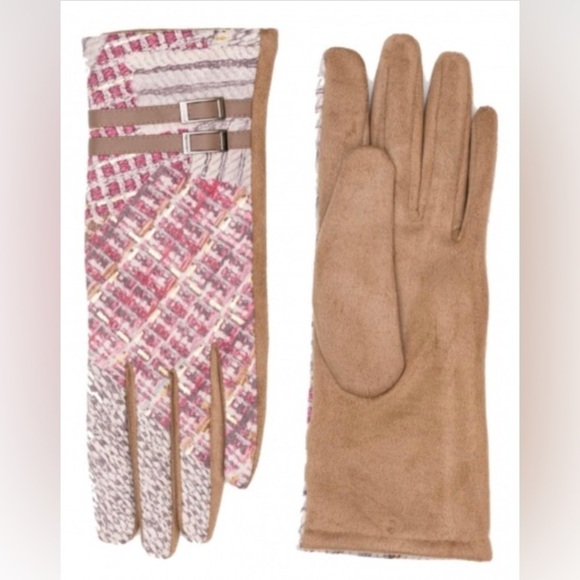 New le lux collection tan & soft pink print buckle stretch touch screen gloves - Picture 1 of 7